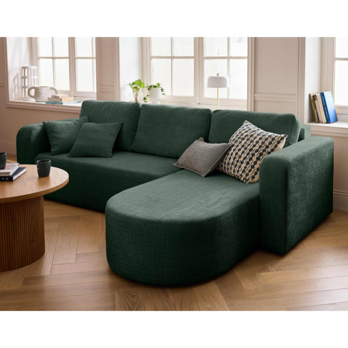 Miro - canapé d'angle réversible - 4 places - convertible avec coffre - en velours texturé - Vert