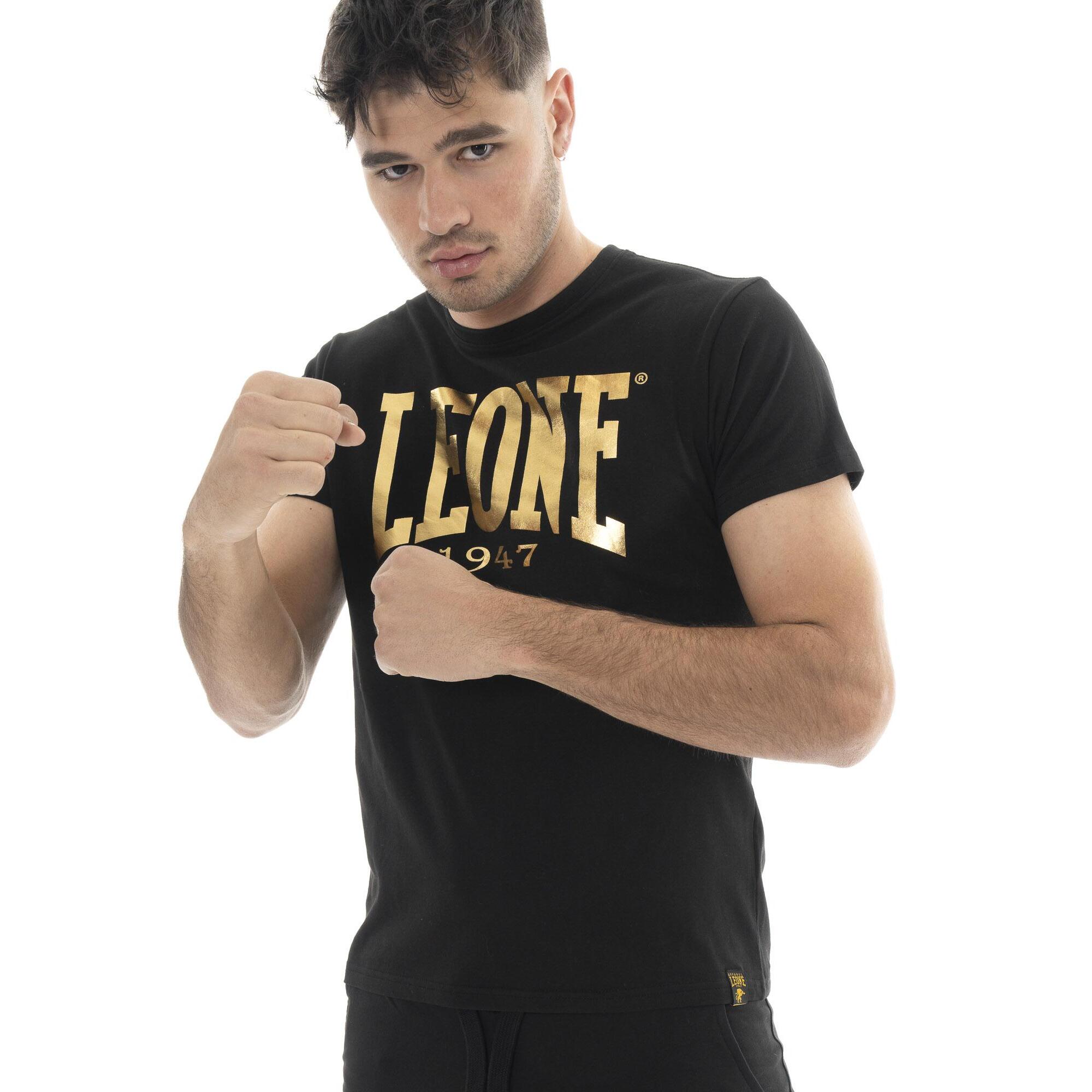 T-shirt in cotone elasticizzato a manica corta con logo grande Leone 1947 Gold