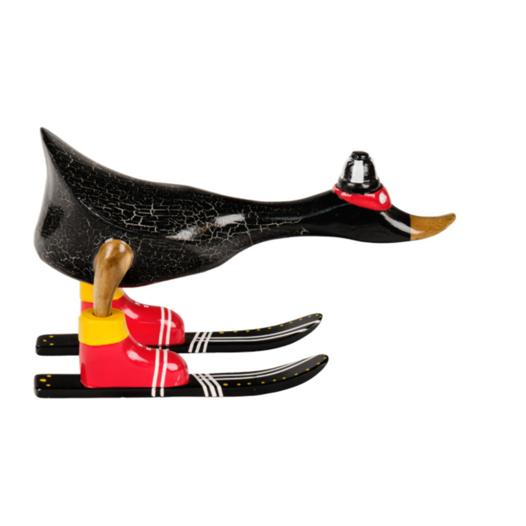 Statuette décorative Canard Skieur en Bois de Teck H. 18 cm – DAMAS