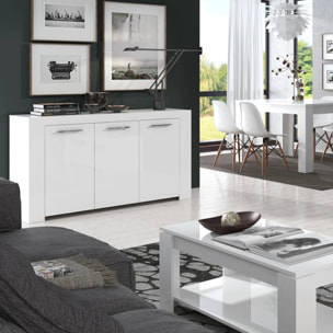 Aparador de 3 puertas con gran espacio de almacenamiento en blanco artik 144 cm Ambit Blanco Artik (Blanco Mate)