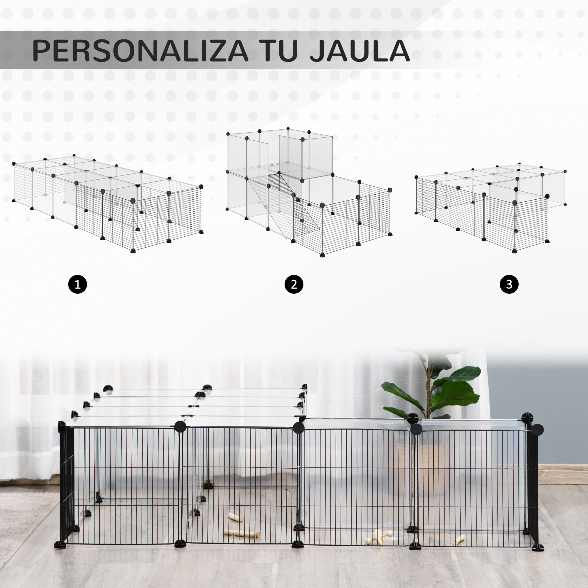 Jaula para Animales Pequeños Parque para Mascotas con 27 Paneles y Forma Personalizable para Cobayas Conejos Chinchillas 140x70x70 cm Transparente