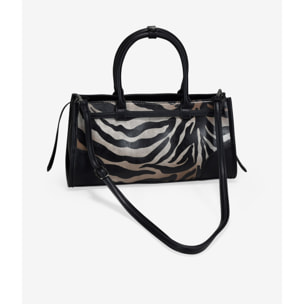 Bolso de mano cebra con cinturón y hebillas
