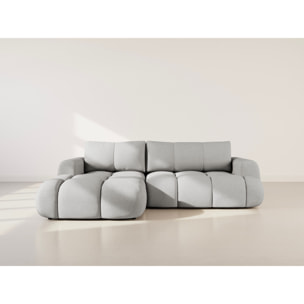 Yulin - Canapé d'angle gauche 4 places convertible avec coffre en tissu bouclette - Gris clair