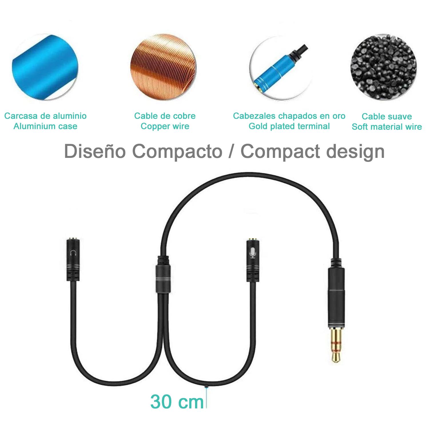 Convertitore splitter da doppio minijack femmina (microfono e altoparlante) a minijack maschio. Usa le cuffie per PC con microfono sul tuo smartphone e tablet.