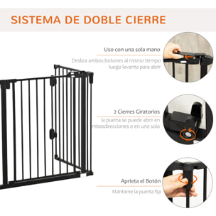 Barrera de Seguridad para Perros Valla para Perros Plegable Rejilla de Protección de Chimenea 202,5 cm con Puerta Auto Cierre para Escalera Pasillo Negro