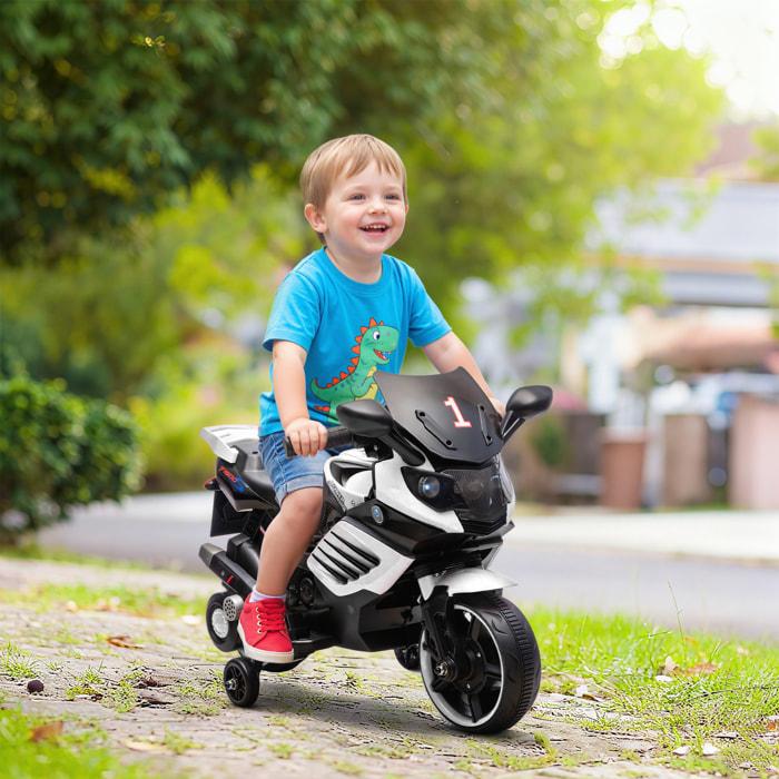 Moto Eléctrica para Niños 6V, Moto Eléctrica Infantil con Ruedas de Apoyo, Música, Faro, para Niños de 18-36 Mesas, Blanco