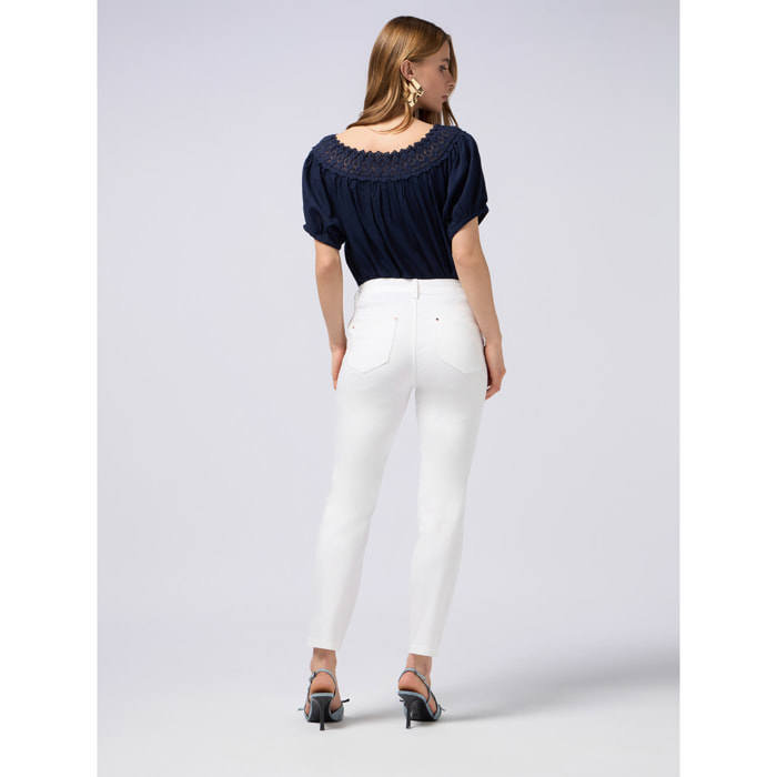 Oltre - Pantalones pitillo de tejido mixto con lyocell - Blanco