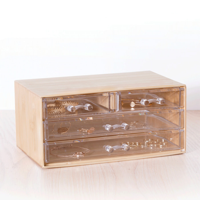 Boîte à bijoux 4 tiroirs Selena bambou