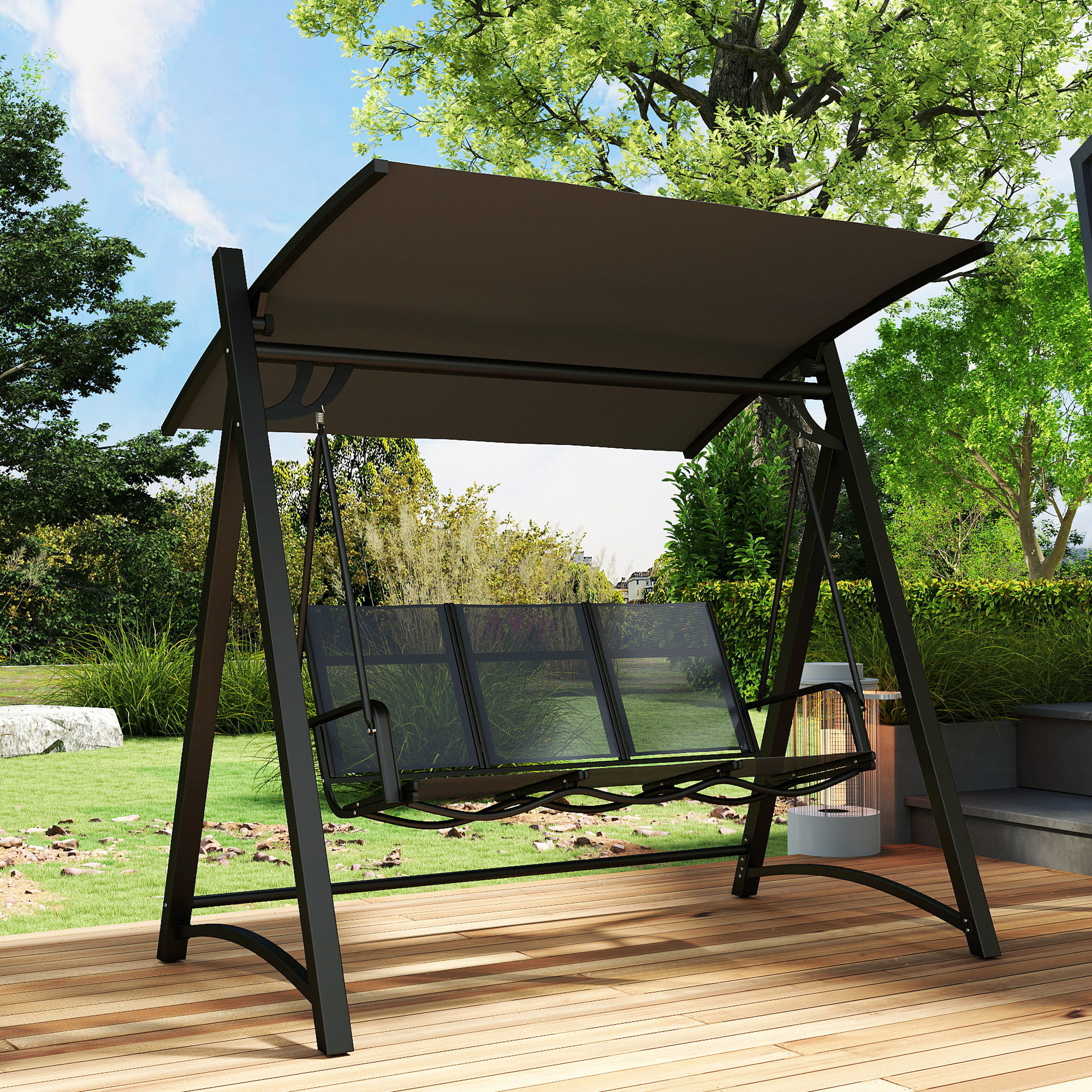 Columpio de Jardín de 3 Plazas, Balancín de Jardín Exterior con Techo Ajustable, UPF50+, Asiento Transpirable y Marco de Metal, para Patio, Terraza, Carga 360 kg, 188x130x183 cm, Gris