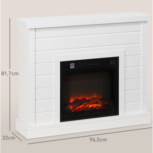 Chimenea Eléctrica 1800W Chimenea Decorativa con Efecto de Llama Mando a Distancia Temporizador Semanal Protección Contra Sobrecalentamiento para Sala 30 m² Blanco