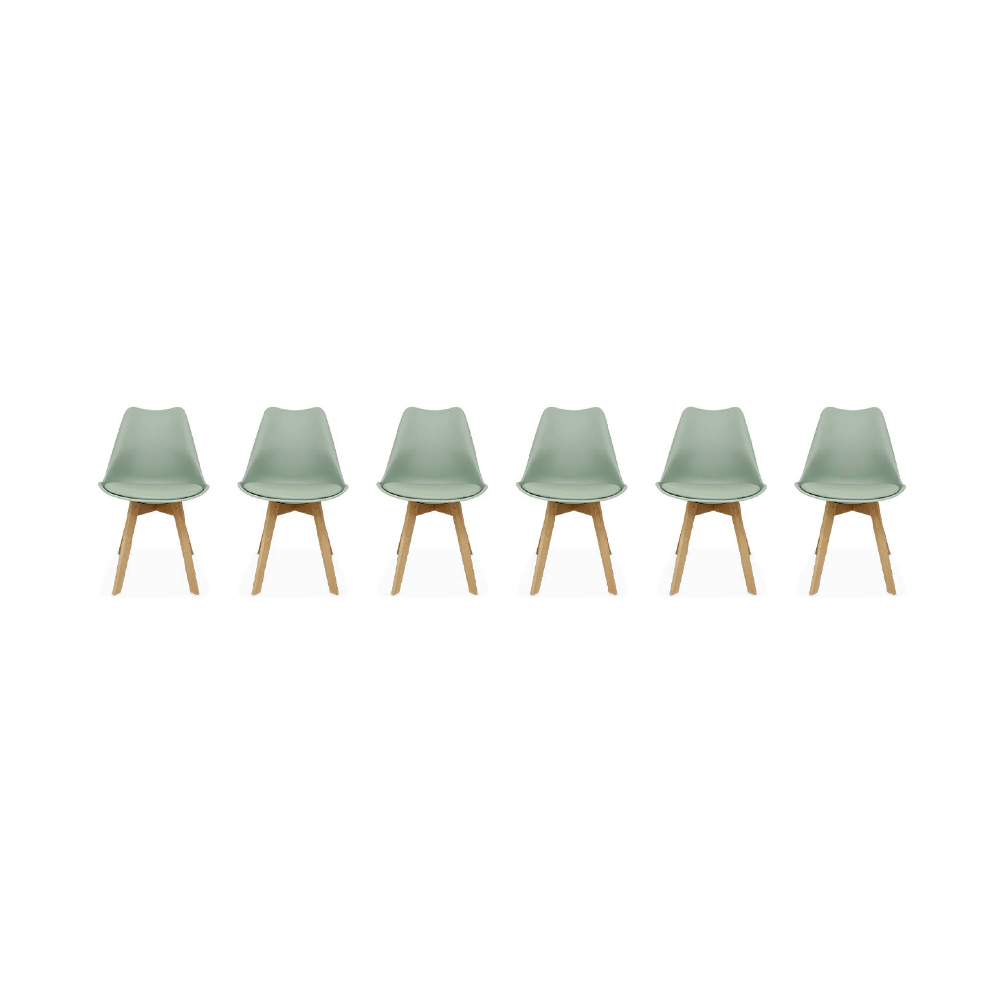 Lot de 6 chaises scandinaves. pieds bois de hêtre. chaises 1 place. vert céladon