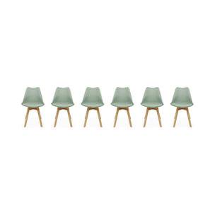 Lot de 6 chaises scandinaves. pieds bois de hêtre. chaises 1 place. vert céladon