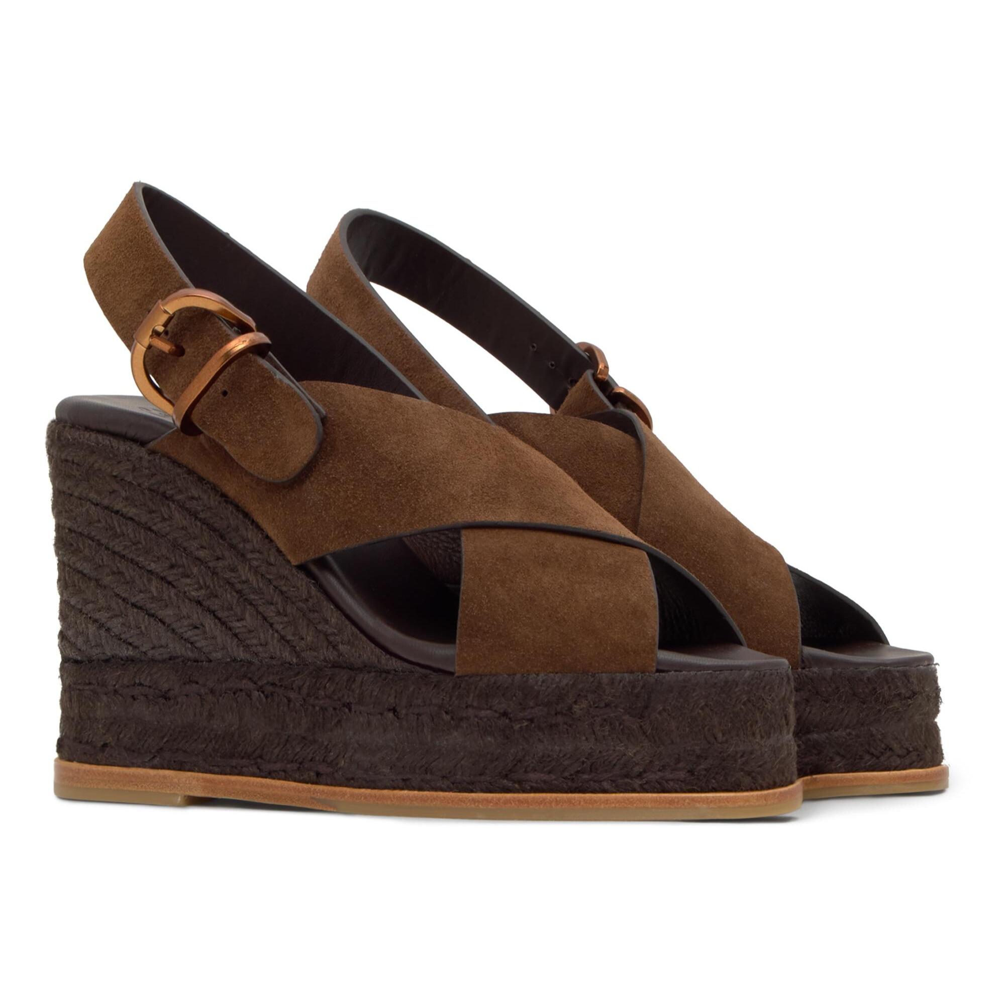 Sandalia Betina cuña de yute con doble plataforma en serraje y piso de cuero