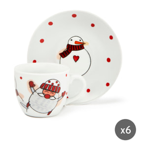 Coffret 6 tasses à café avec soucoupes Excelsa – Snowman, Porcelaine Blanche