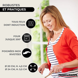 Set de 2 poêles 20 et 24 cm en inox et 2 couvercles en verre Fackelmann Eterna