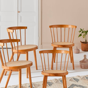 Lot de 4 chaises naturelles en bois et cannage. Nora. L 53 x P 53.5 x H 76cm