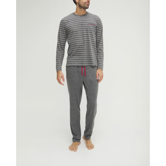 Pijama hombre rayas gris