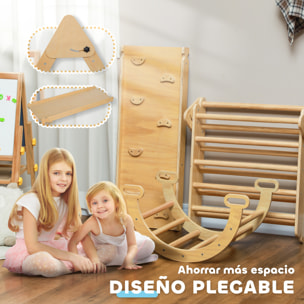 5 en 1 Triángulo de Escalada Montessori con Arco y Rampa, Escalada para Niños de Madera Plegable, para 18-48 Meses, para Deslizarse o Escalar, 178x64,5 cm, Madera Natural