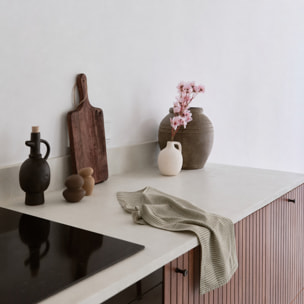 Torchon de cuisine en coton à fines rayures tissées - Kaki