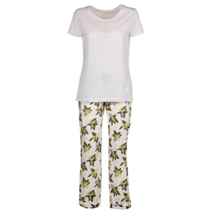 Pigiama leggero DONNA cotone bianco fiori gialli e verdi