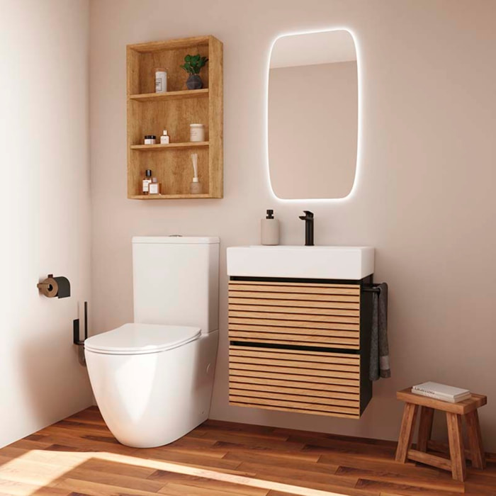 Conjunto de Baño YINU | 60 cm Negro - Solomon | Fondo 36 cm | Dos Cajones | Lavabo Encastrado | No incluye Espejo | Mueble Montado | Alday