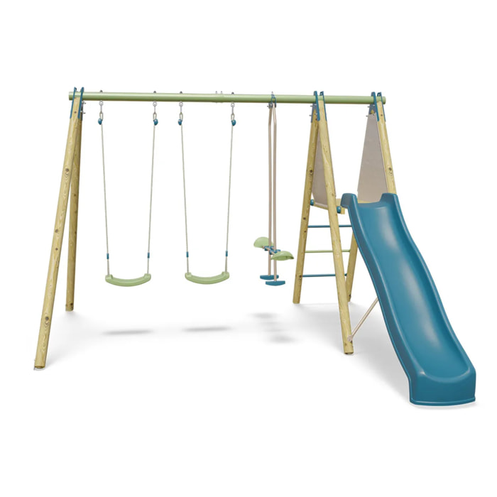 Balançoire en bois poutre métal Techwood OPTIMA 2 Trigano 2,30 m avec toboggan