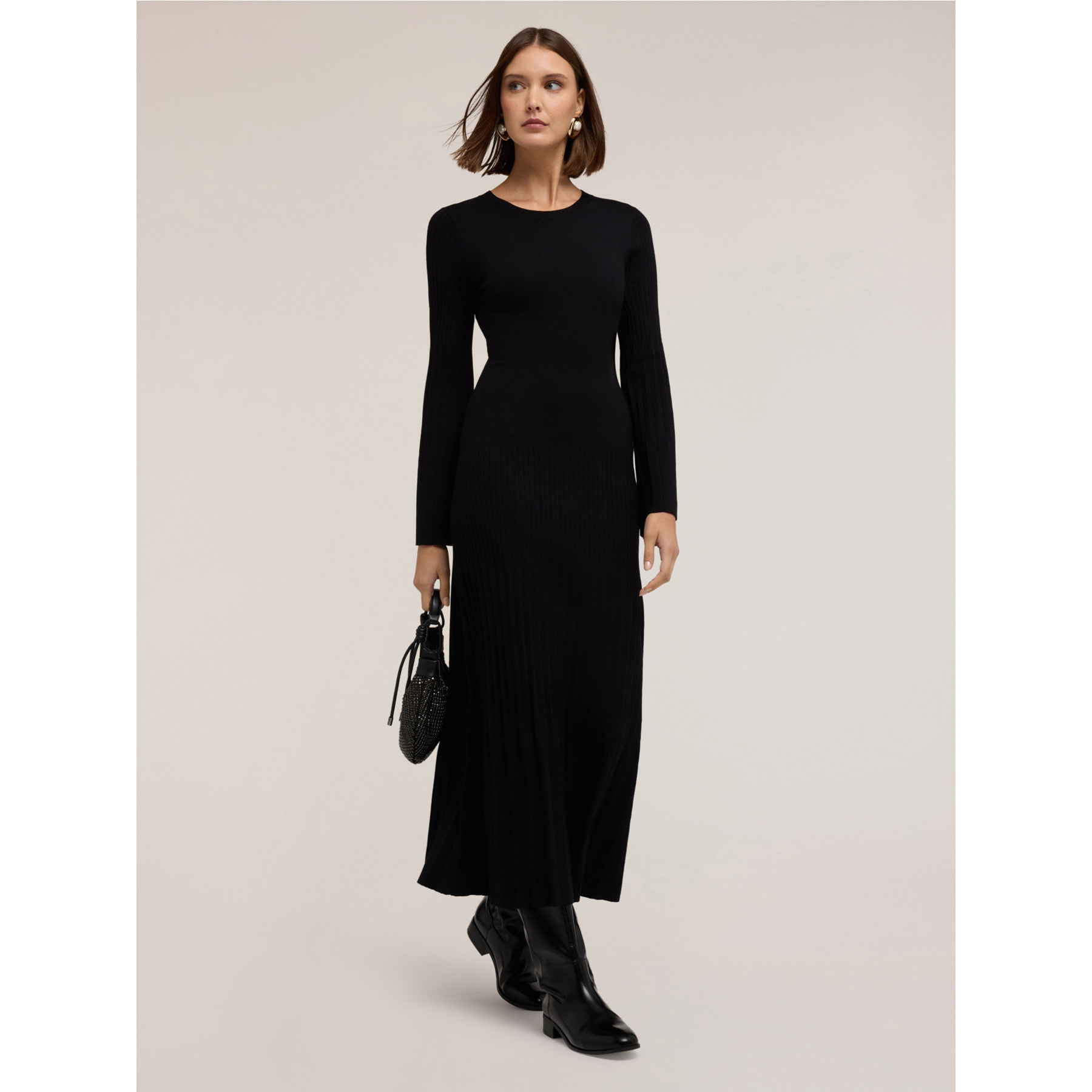 Motivi - Vestido largo de punto acanalado - Negro