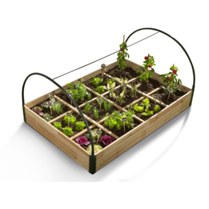 Serres de potager 12 compartiments Aroma en bois avec bâche - Lot de 2