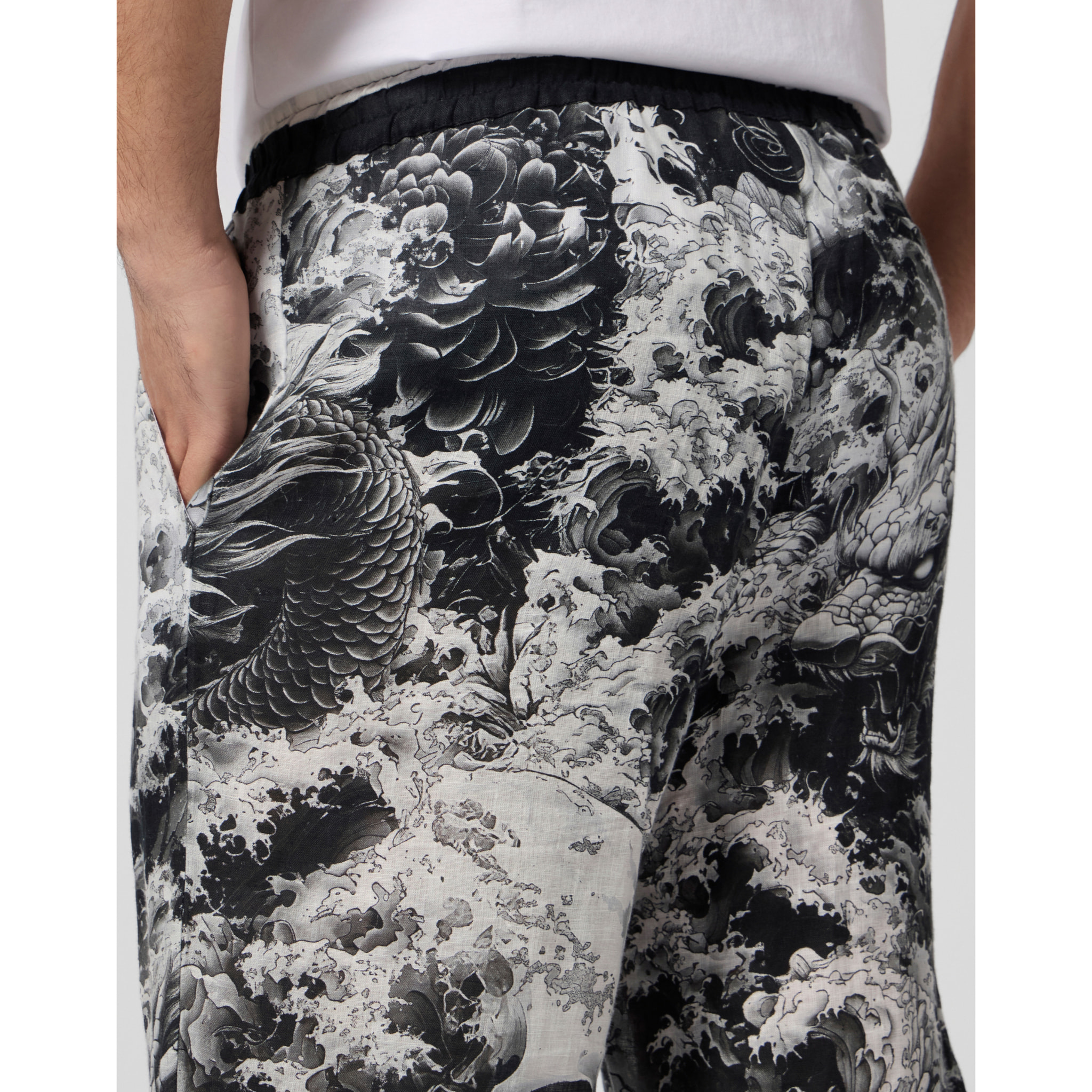 PHILIPP PLEIN Linen Bowling Shorts All-Over Ceramic
