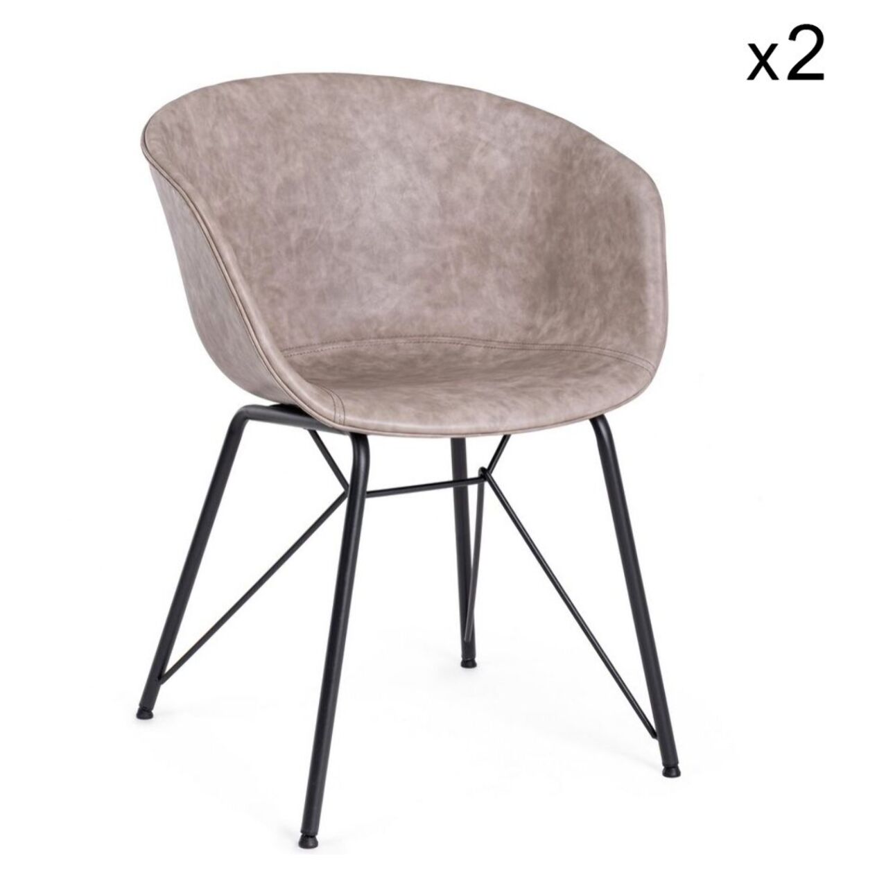Set di poltroncine WARHOL in similpelle beige e gambe in acciaio nero, con braccioli