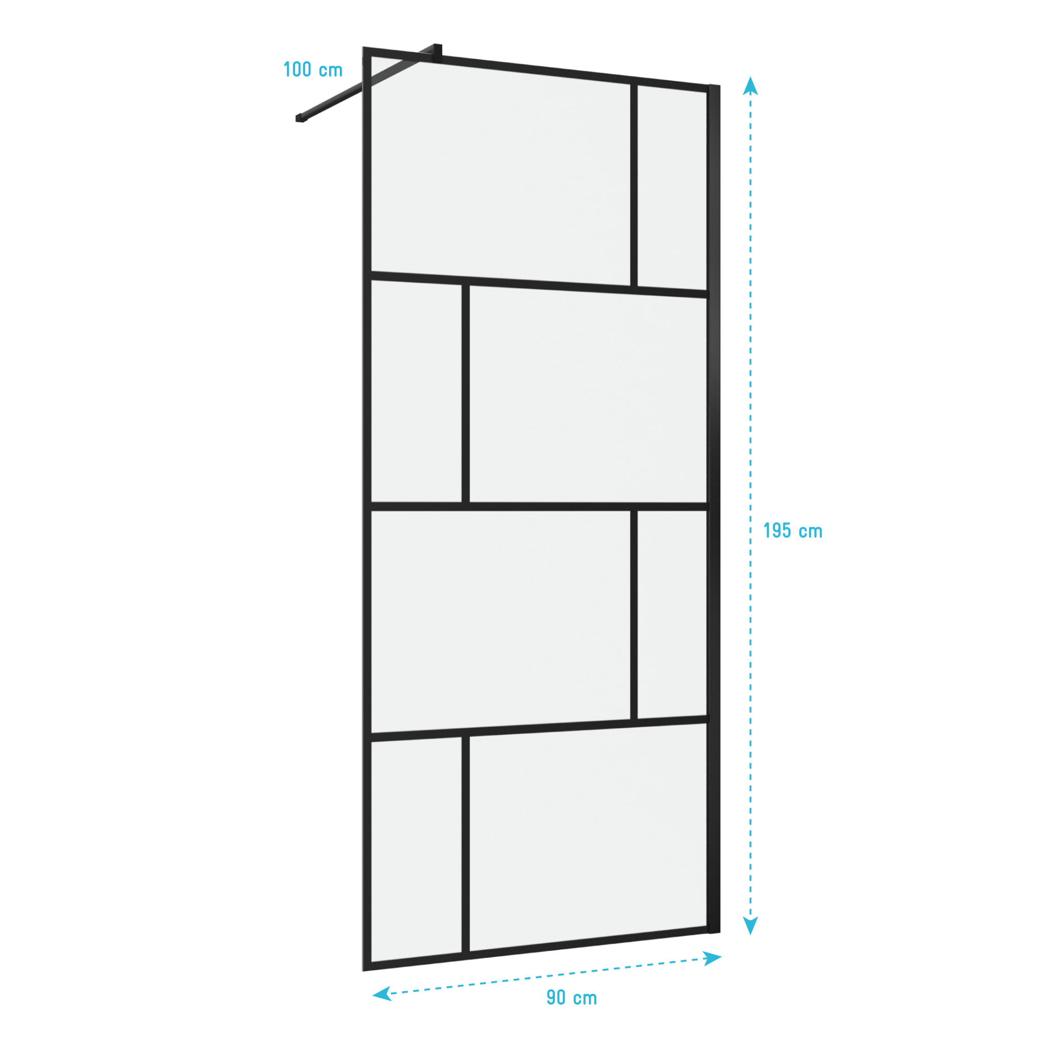 Paroi de douche a l'italienne serigraphie type Briques - 90x195cm - Profile noir mat - verre 5mm