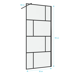 Paroi de douche a l'italienne serigraphie type Briques - 90x195cm - Profile noir mat - verre 5mm