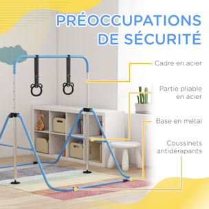 Portique d'anneaux double haubanage hauteur réglable dim. 148L x 105l x 88-128H cm acier bleu