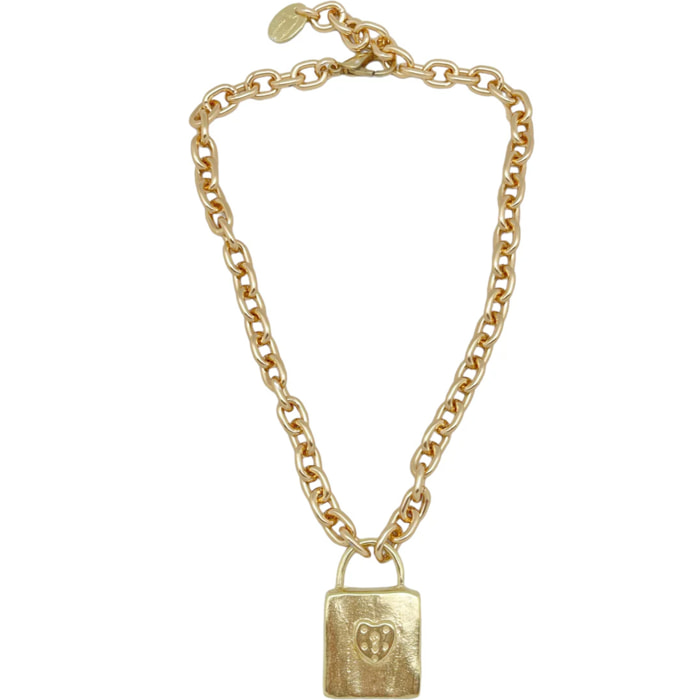 Collar candado GD en cadena ligera dorado