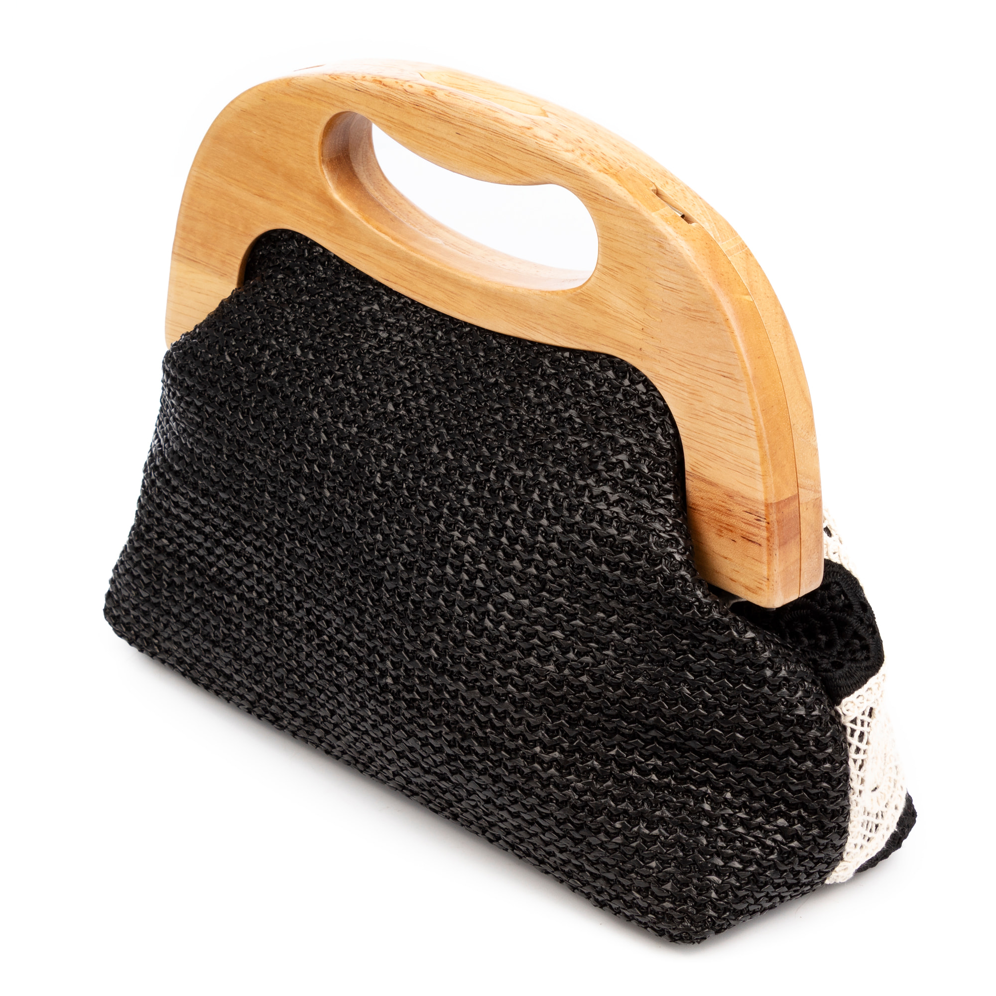 Barbaira Bolso de mano Mujer. Fabricado en madera natural y algodón.