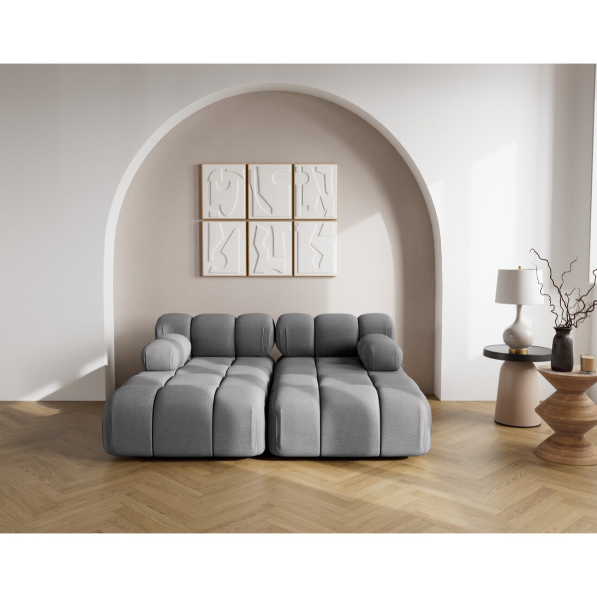 Ruby - canapé droit 4 places avec double méridienne - assise profonde - en velours texturé - Gris