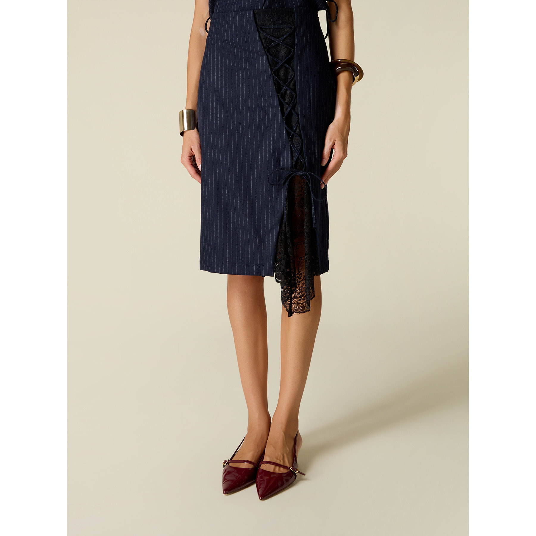 Oltre - Gonna tubino con inserto in pizzo - Blu