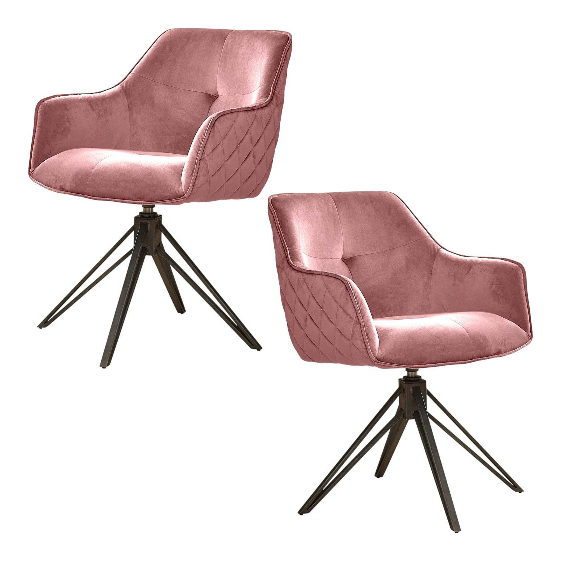 Fauteuil de table en velours rose pivotant MELBOURNE (lot de 2)