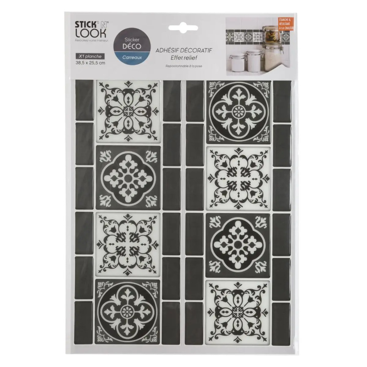 Lot de 2 stickers carrelages frisés noirs