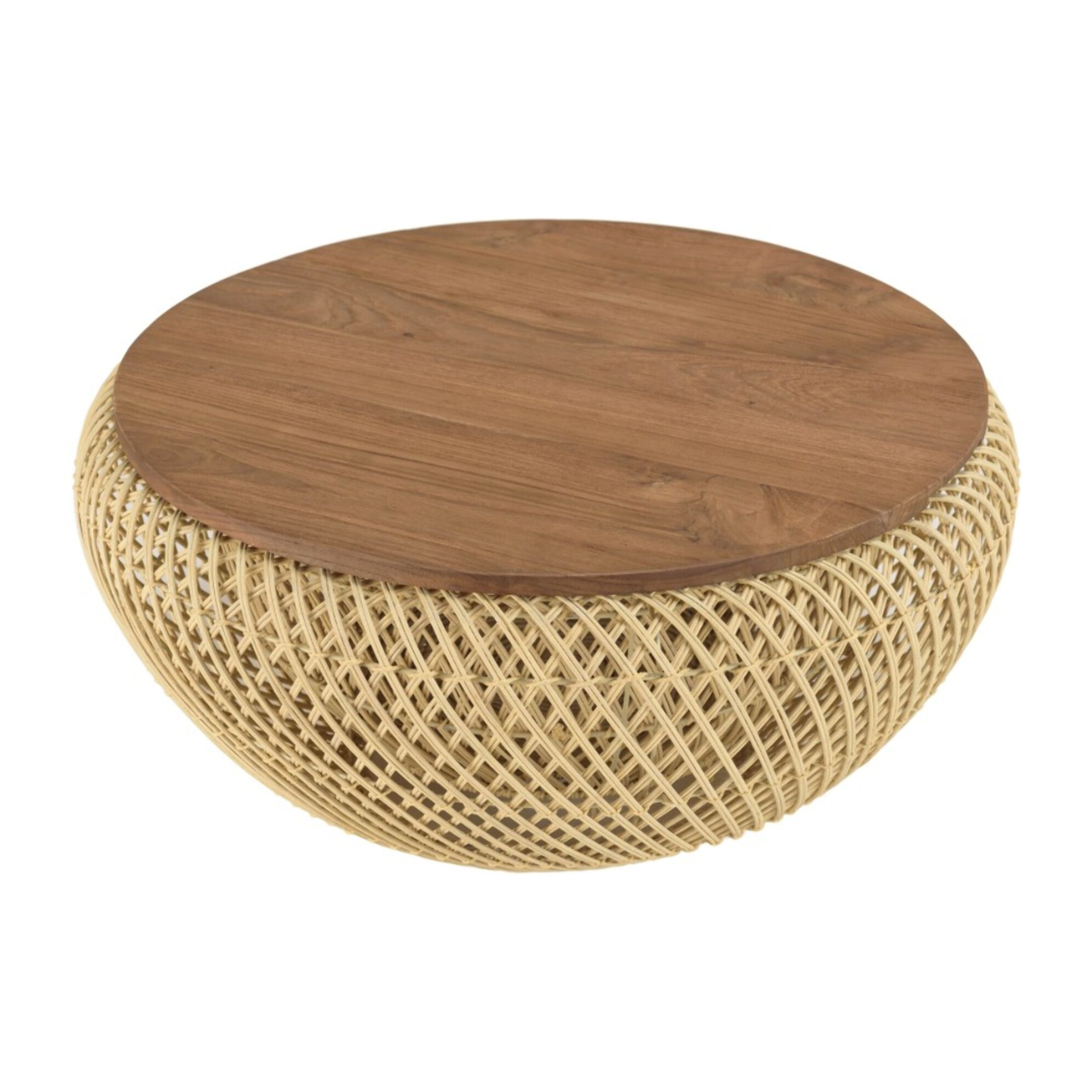 SIXTINE - Table basse ronde 65x65cm en rotin beige plateau amovible