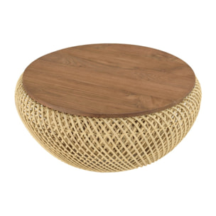 SIXTINE - Table basse ronde 65x65cm en rotin beige plateau amovible