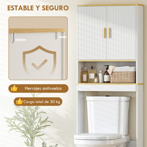 Estantería para Baño sobre Inodoro, Mueble Organizador de Baño de 3 Niveles con Estante Abierto, 2 Puertas y Estante Ajustable, 64x20x170,5 cm, Blanco