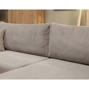 Naomi - Canapé d'angle réversible 4 places convertible avec coffre en velours côtelé - Taupe