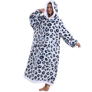 Bata in stile felpa e coperta in pile extra morbido. Tasca frontale tripla tipo canguro. Design ghepardo bianco tipo lungo.