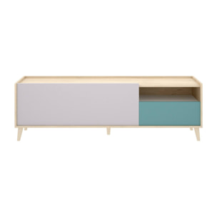 Mobile porta TV Tamaro, Credenza bassa da soggiorno, Madia da salotto per televisione, 155x43h47 cm, Rovere e Bianco