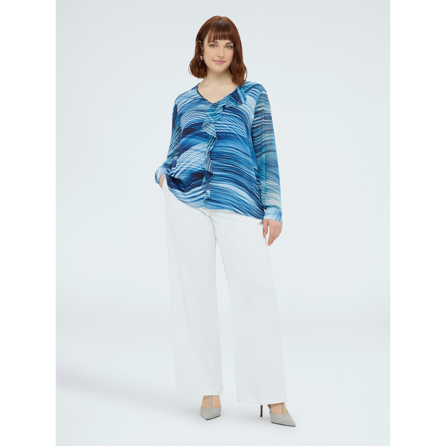 Fiorella Rubino - Blusa de viscosa estampada con volante - Azul