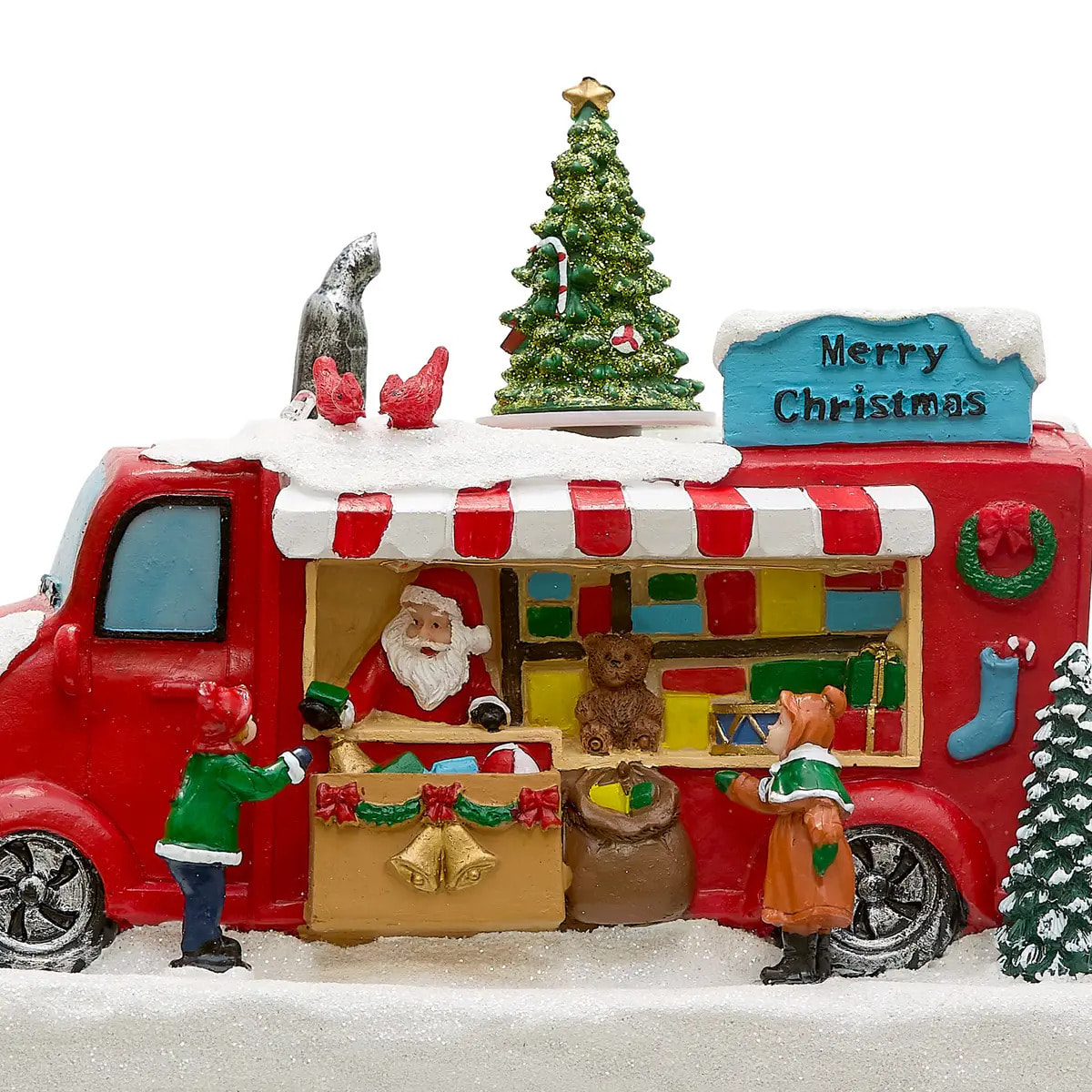 Village lumineux camion du Père Noël animé et musical 5 LED à piles