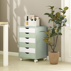 Cajonera Escritorio, Archivador Móvil con 6 Cajones, Soporte para Impresora con Ruedas, Guías Deslizantes Silenciosas, para Oficina, Casa, Verde y Blanco