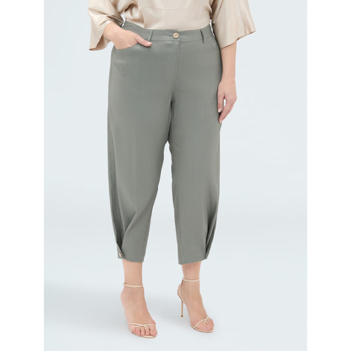 Fiorella Rubino - Pantaloni Balloon in misto lino - Verde militare