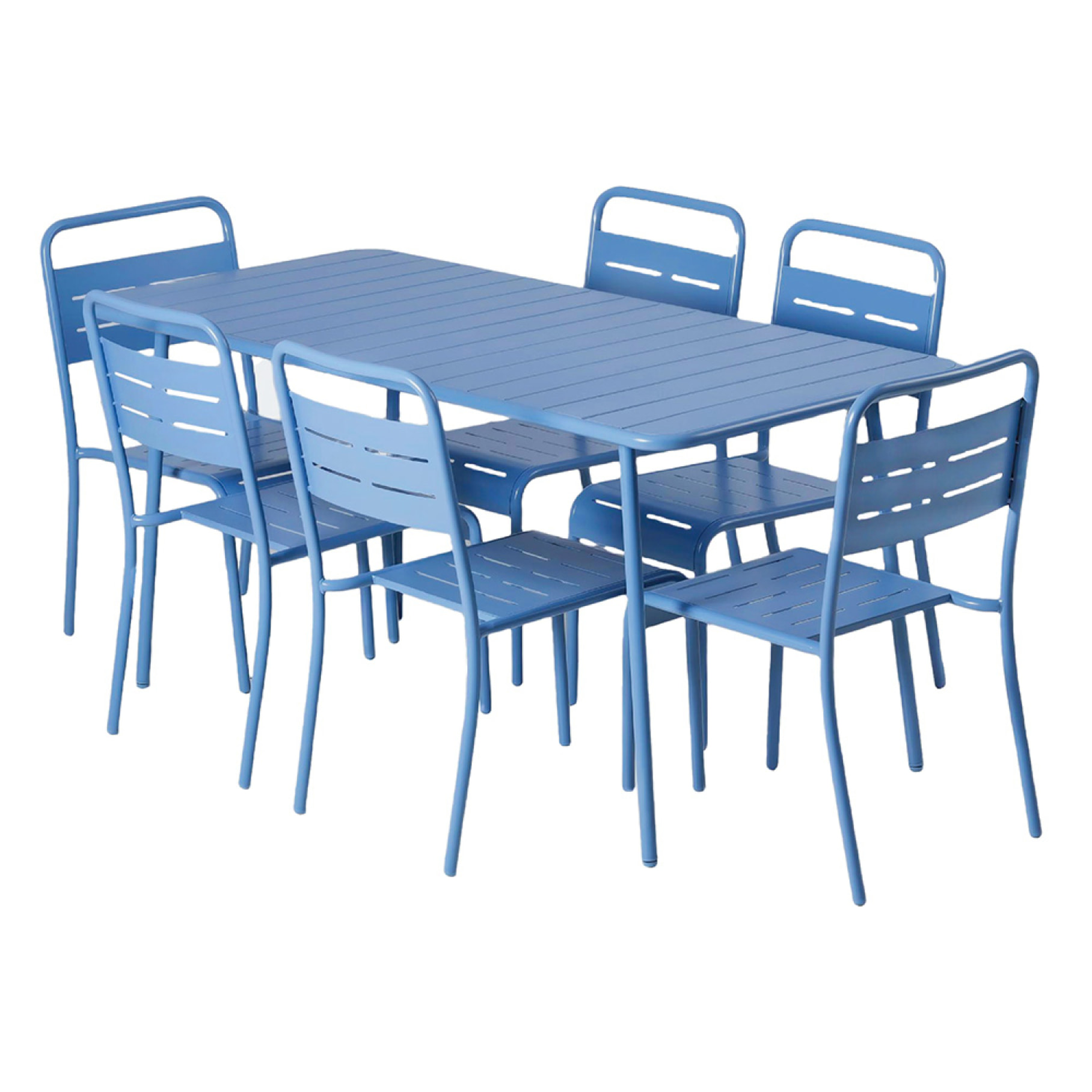 Ensemble table de jardin 160 cm et 6 chaises bleu EVORA